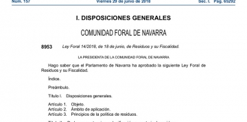 Ley Foral 14/2008, de Residuos y su Fiscalidad para Navarra (BOE del 29 de junio de 2018)